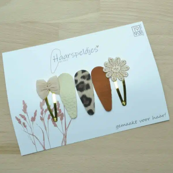 panter/beige/cognac - set met 5 verschillende haarspeldjes - haaraccessoires