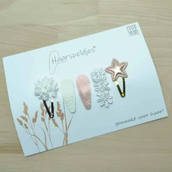 Haarspeldjes Lou by 1993 roze/witte kleuren - set van 5 haarspeldjes - haaraccessoires