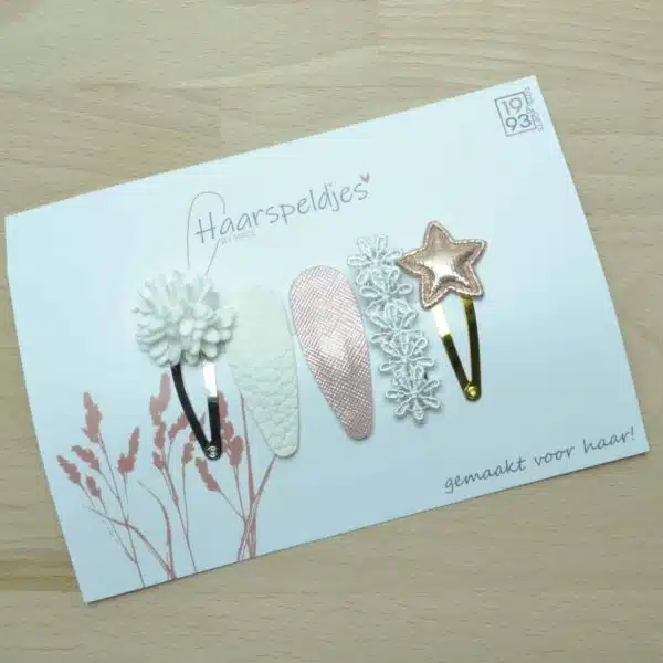 roze/witte kleuren - set van 5 haarspeldjes - haaraccessoires