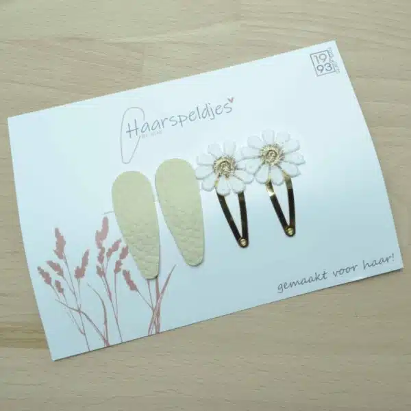 Haarspeldjes Nina by 1993 - dubbele set haarspeldjes - 4 stuks - beige/madelief met gouden kern - haaraccessoires