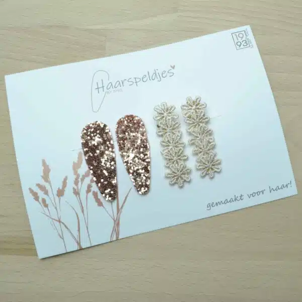 Haarspeldjes Milou by 1993 - 4 haarspeldjes - dubbele haarspeldjes - roze funky glitter haarspeldjes - haaraccessoires