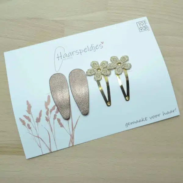 Haarspeldjes Evi by 1993 - gouden speldjes - oudroze metallic - haaraccessoires