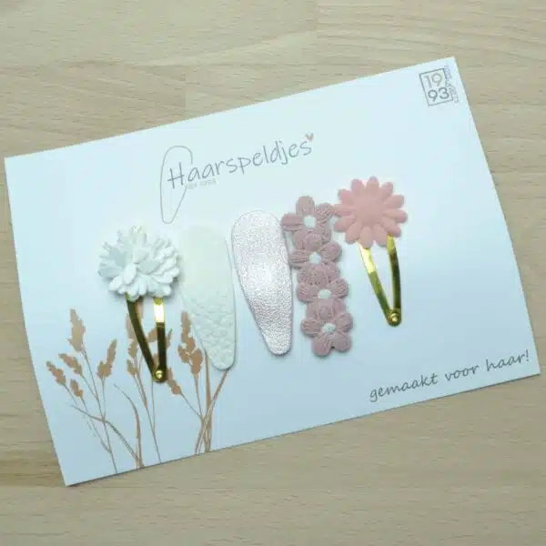 wit/roze gecombineerd setje - 5 haarspeldjes - haaraccessoires