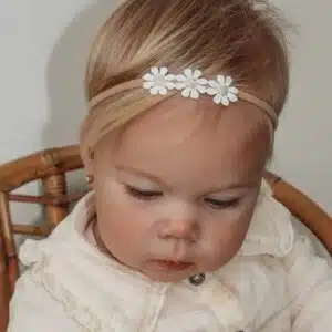 Elastieken haarbandje Lize by 1993 - 3 wit met gouden bloemetjes - haaraccessoires
