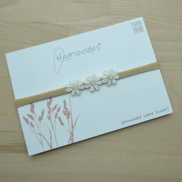 Elastieken haarbandje Lize by 1993 - 3 wit met gouden bloemetjes - haaraccessoires - Afbeelding 2