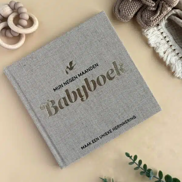 Lantaarn | Mijn negen maanden babyboek - Linnen invulboek met goudfolie