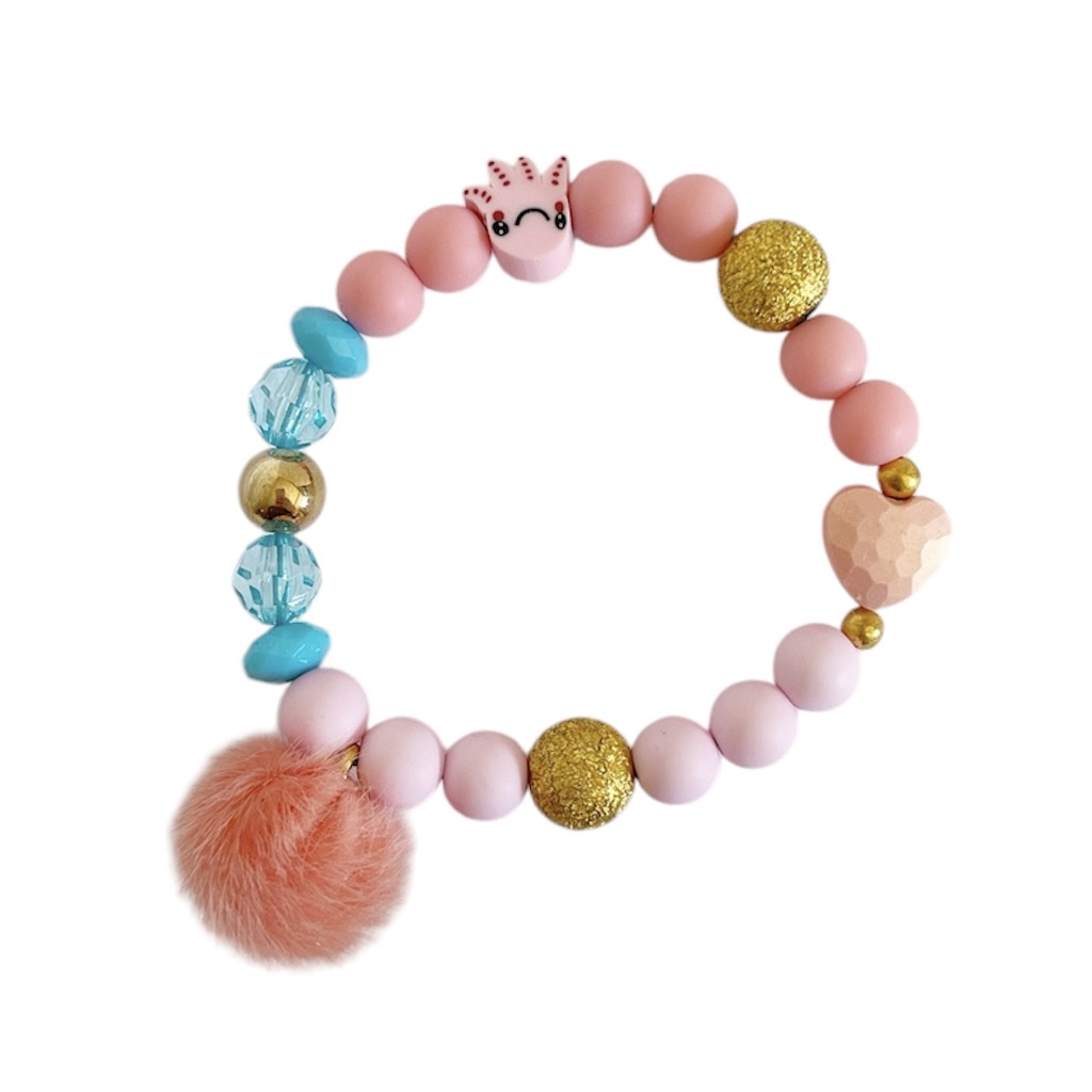 roze/blauwe kralen armband