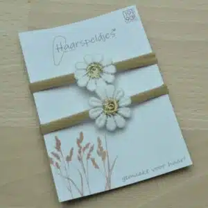 Haarelastiekjes met madelief bloem met gouden kern