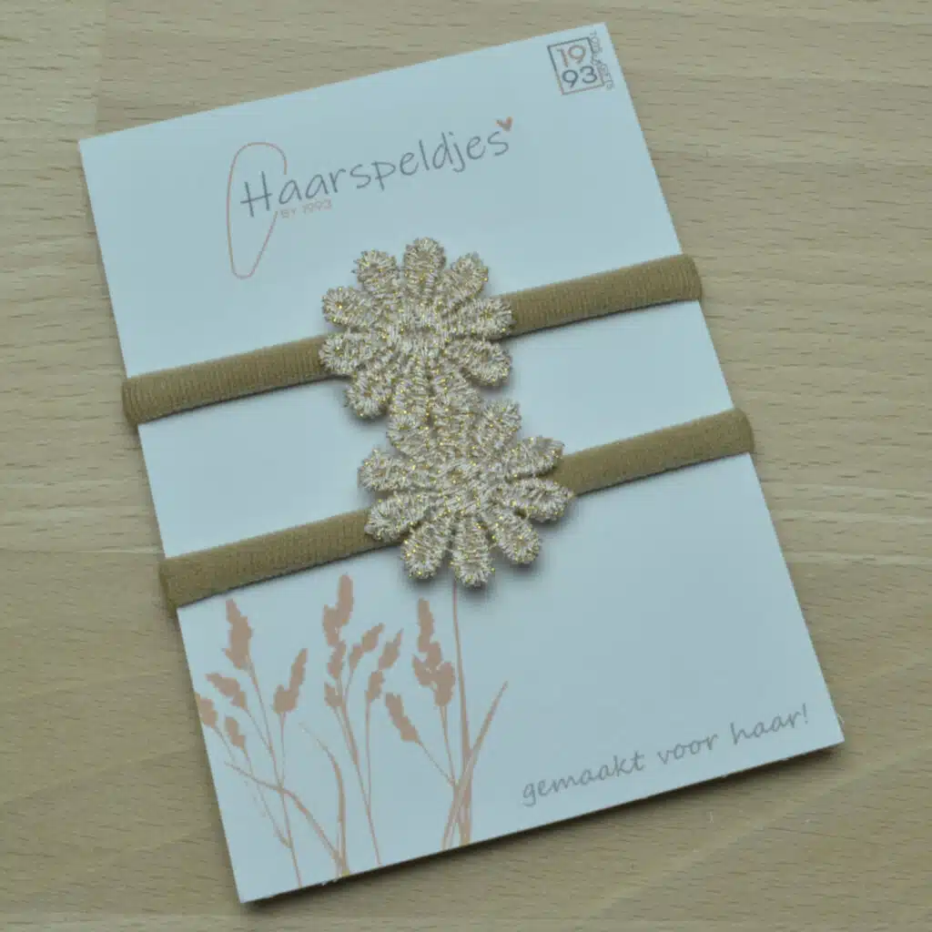 Haarelastiekjes nylon met goud kleurig bloem haaraccesoires voor meisjes