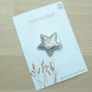 Alligator haarspeldje Sterre 3cm by 1993 - 1 zilveren alligator haarspeldje - zilveren glitter ster - kerst haaraccessoires