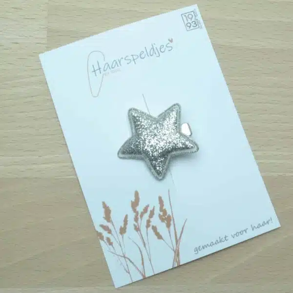 Alligator haarspeldje Sterre 3cm by 1993 - 1 zilveren alligator haarspeldje - zilveren glitter ster - kerst haaraccessoires