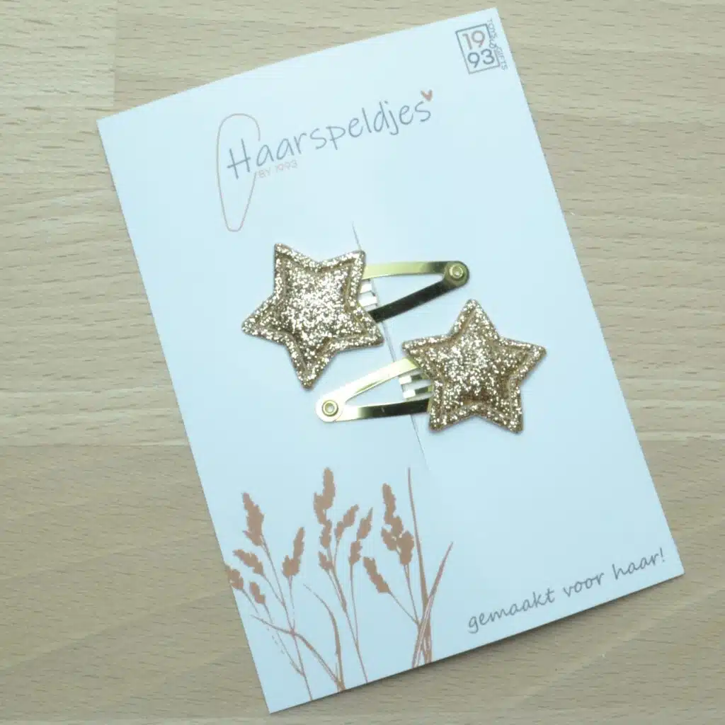 – 2 gouden klikklak haarspeldjes – gouden glitter ster – kerst haaraccessoires
