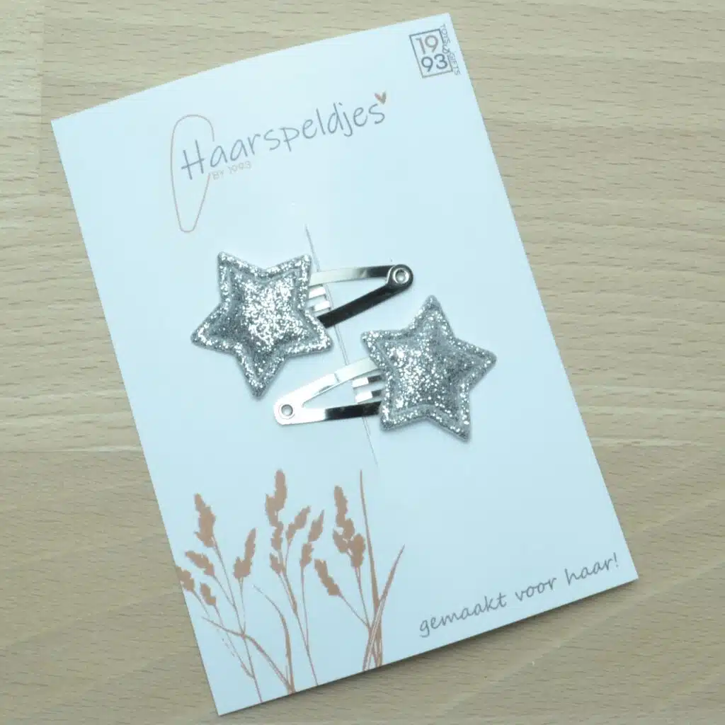 2 zilveren klikklak haarspeldjes – zilveren glitter ster – kerst haaraccessoires