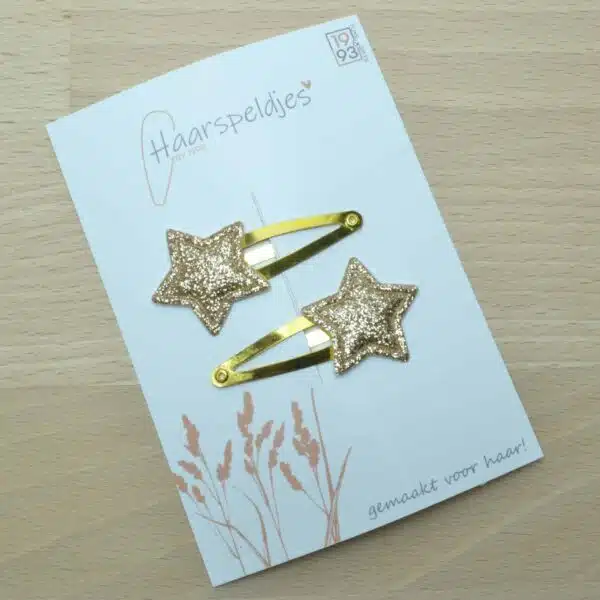 2 gouden klikklak haarspeldjes – gouden glitter ster – kerst haaraccessoires