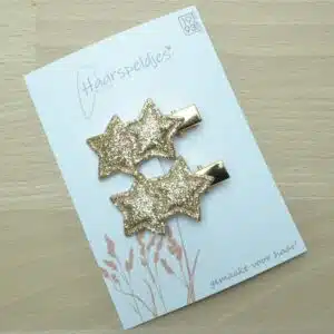 Alligator haarspeldje Sterre 4cm by 1993 – 2 gouden alligator haarspeldjes – gouden glitter ster – kerst haaraccessoires