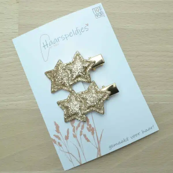 Alligator haarspeldje Sterre 4cm by 1993 – 2 gouden alligator haarspeldjes – gouden glitter ster – kerst haaraccessoires