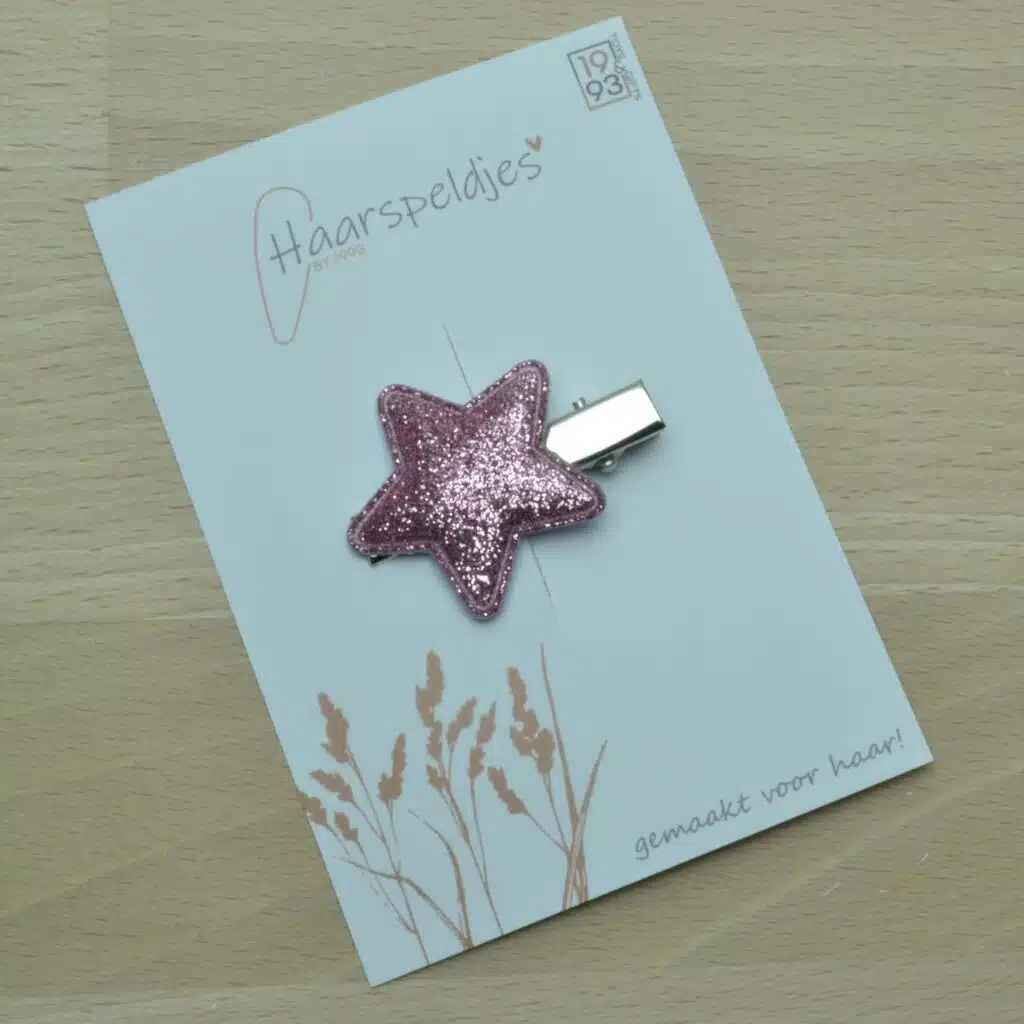 Zilveren alligator met roze glitter ster