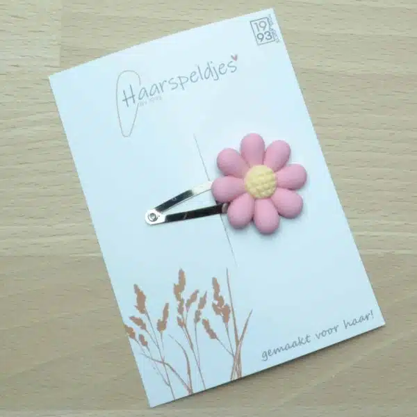 4cm klikklak haarspeldje met roze bloem